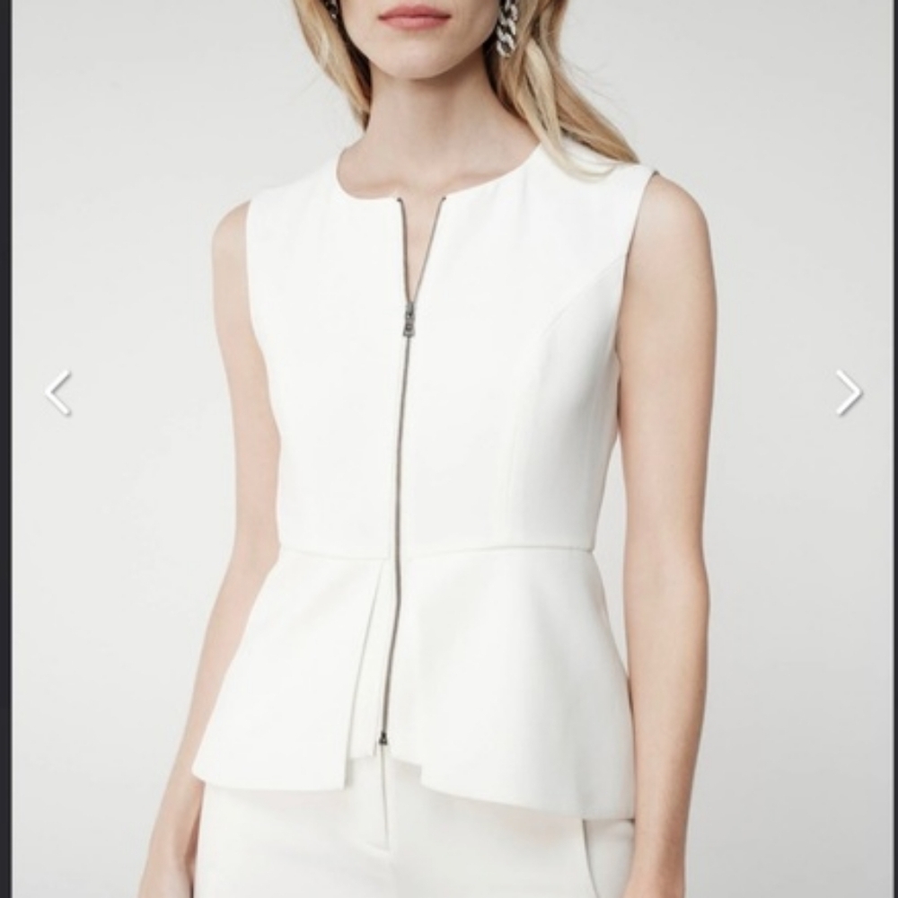BCBG Abrielle Vest Sleeveless Floatable Peplum top White Medium M